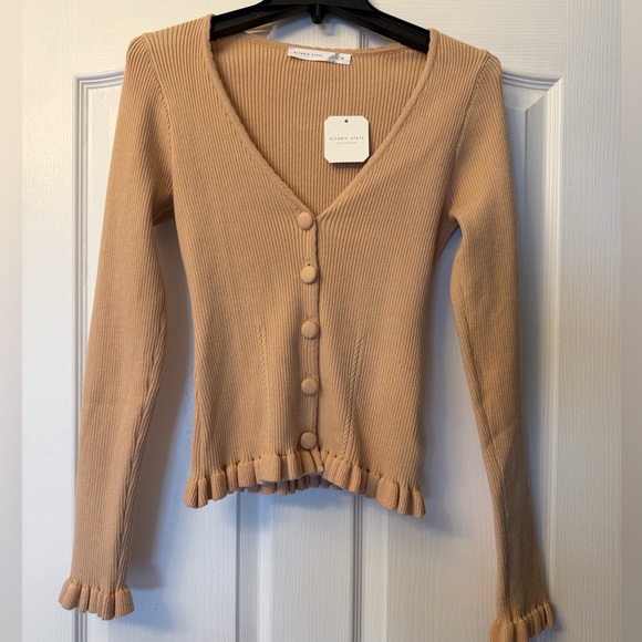Altar'd State Ribbed Button-Front Cardigan in Camel - Picture 2 of 5